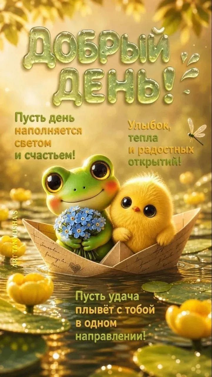 ДОБРЫЙ ДЕНЬ! Пусть день наполняется СВЕТОМ и счастьем! Улыбок, тепла и радостных открытий! Пусть удача плывёт с тобой в одном направлении!