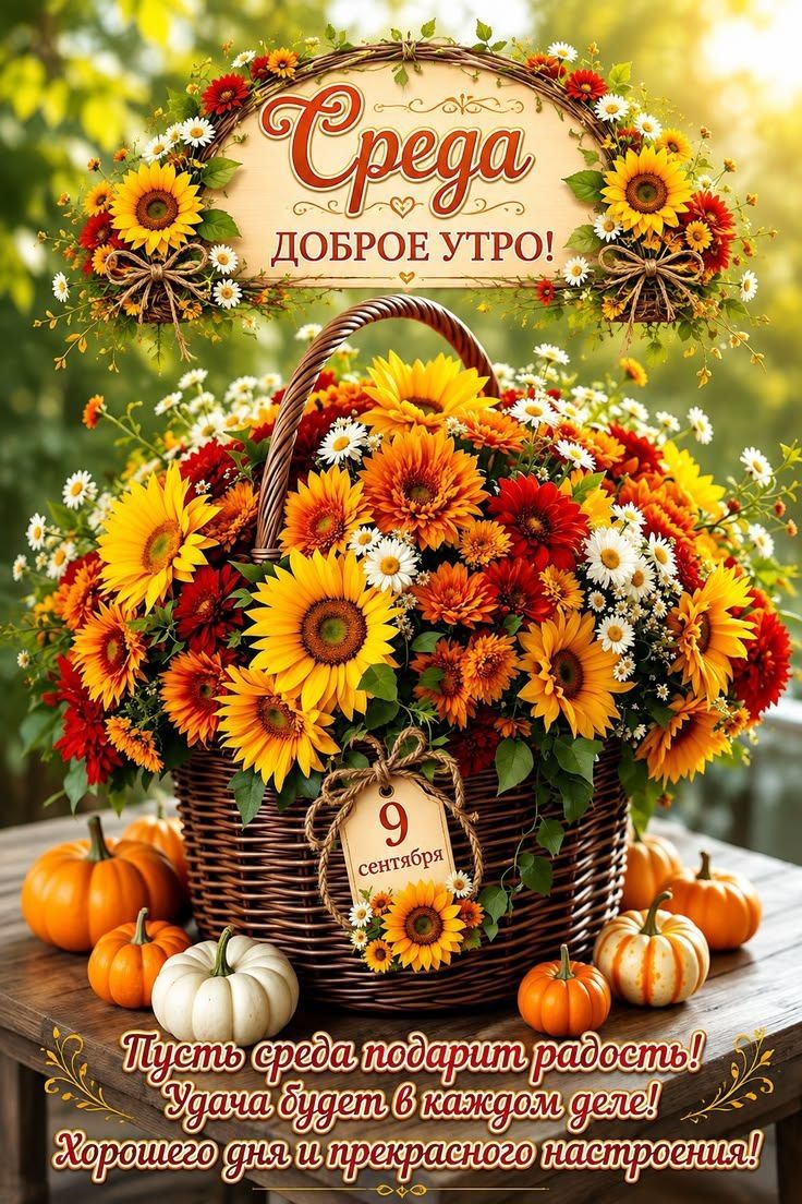 Среда Доброе утро! 9 сентября. Пусть среда подарит радость! Удача будет в каждом деле! Хорошего дня и прекрасного настроения!
