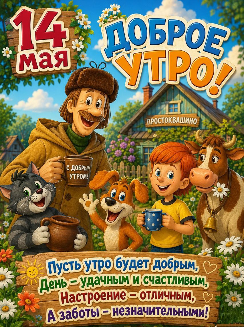 14 мая ДОБРОЕ УТРО! ПРОСТОКВАШИНО С ДОБРЫМ УТРОМ! Пусть утро будет добрым, День – удачным и счастливым, Настроение – отличным, А заботы – незначительными!