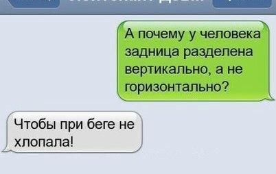 А почему у человека задница разделена вертикально а не горизонтально