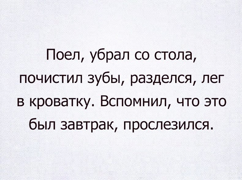 Поел убрал со стола почистил зубы разделся лег в кроватку Вспомнил что это был завтрак прослезился