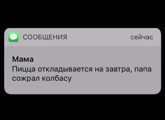 СООБЩЕНИЯ сейчас Мама Пицца откладывается на завтра папа сожрал колбасу