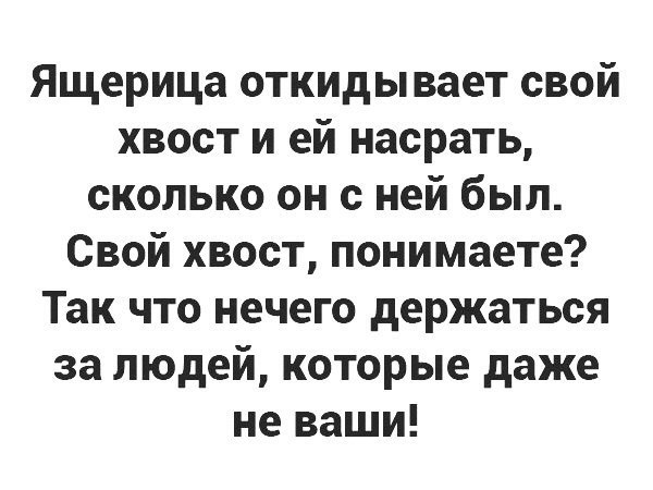 Ящерица откидывает свой хвост и ей насрать сколько он с ней был Свой хвост понимаете Так что нечего держаться за людей которые даже не ваши