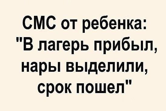 СМС от ребенка В лагерь прибыл нары выделили срок пошел