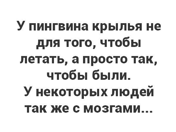 У пингвина крылья не для того чтобы летать а просто так чтобы были У некоторых людей так же с мозгами