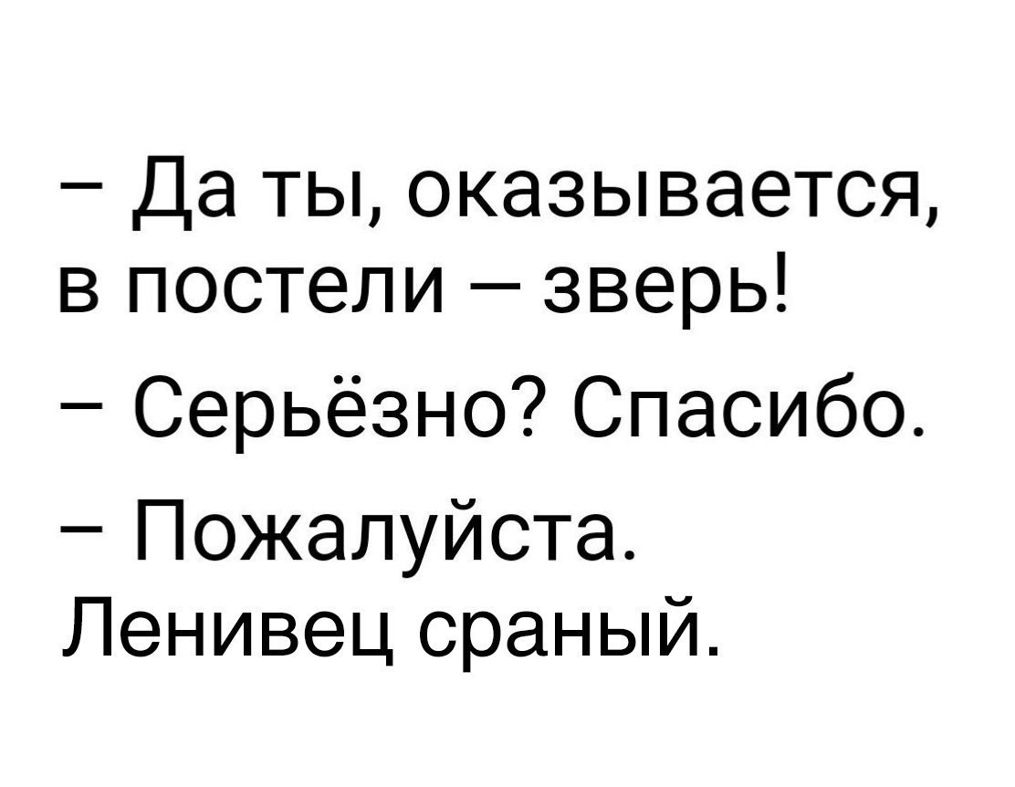 Да ты оказывается в постели зверь Серьёзно Спасибо Пожалуйста Ленивец сраный