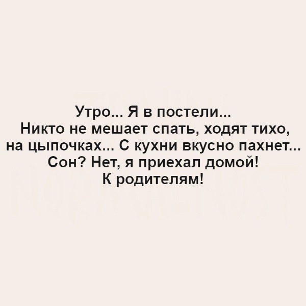 Утро Я в постели Никто не мешает спать ходят тихо на цыпочках С кухни вкусно пахнет Сон Нет я приехал домой К родителям
