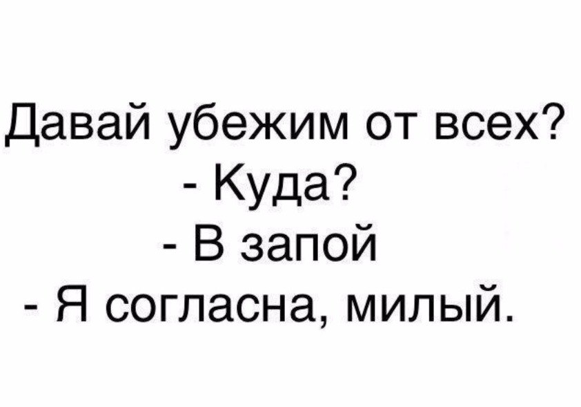 Давай убежим от всех Куда В запой Я согласна милый