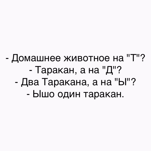 Домашнее животное на Т Таракан а на Д Два Таракана а на Ы Ышо один таракан