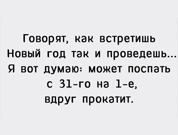Говорят как встретишь Новый год так и проведешь Я вот думаю может поспать с 31го на 1е вдруг прокатит