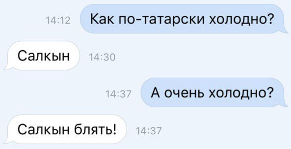 Как по татарски холодно Салкын А очень холодно Сапкын блять