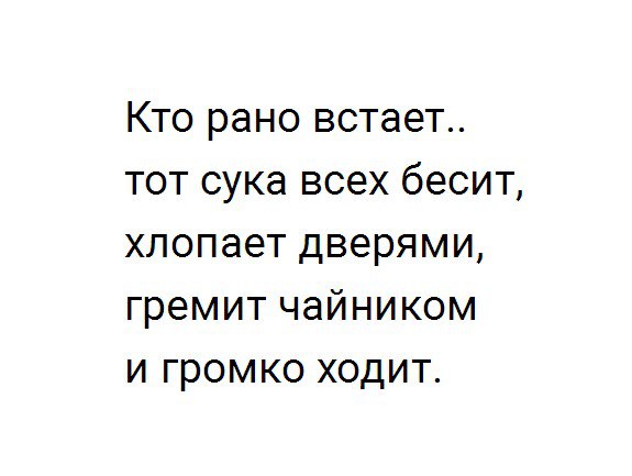Кто рано встает тот сука всех бесит хлопает дверями гремит чайником и громко ходит