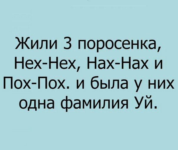 Жили З поросенка Нех Нех Нах Нах и Пох Пох и была у них одна фамилия Уй