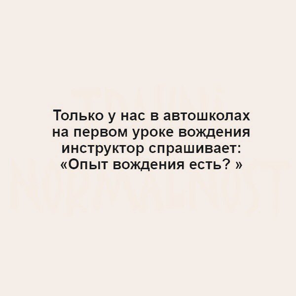 Только у нас в автошколах на первом уроке вождения инструктор спрашивает Опыт вождения есть