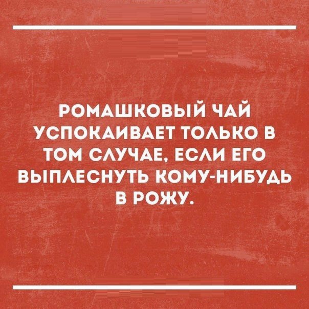 РОМАШКОВЫЙ ЧАЙ УСПОКАИВАЕТ ТОАЬКО в том САУЧАЕ ЕСАИ его вымеснуть КОМУ НИБУАЬ в рожу