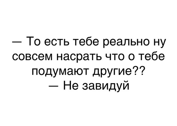 То есть тебе реально ну совсем насрать что о тебе подумают другие Не завидуй