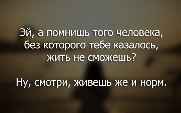 Эй а помнишь того человека без которого тебе казалось жить не сможешь Ну смотри живешь же и норм