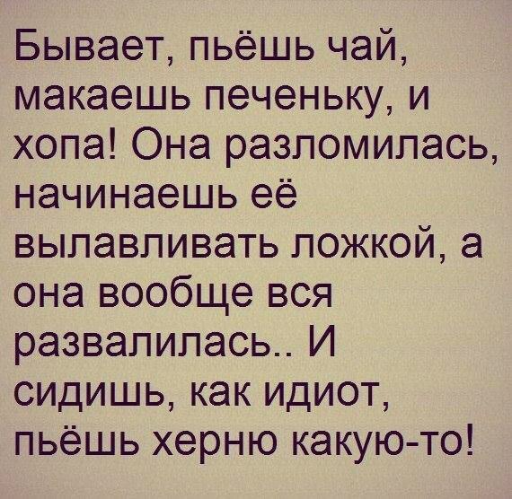 Бывает пьёшь чай макаешь печеньку и хопа Она разломипась начинаешь её вылавливать ложкой а она вообще вся развалилась И сидишь как идиот пьёшь херню какую то
