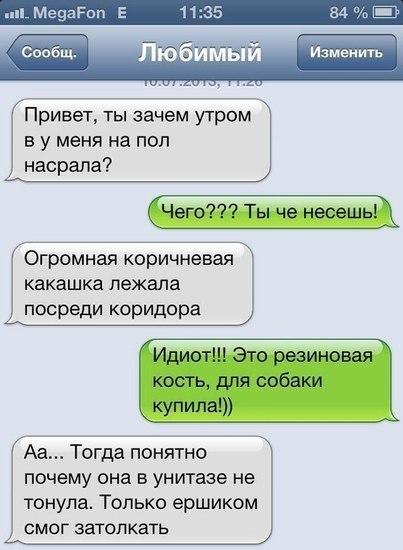 и МецаРоп 1135 84 Е Изменить Привет ты зачем утром в у меня на пол насрала какашка лежала посреди коридора Аа Тогда понятно почему она в унитазе не тонула Только ершиком смог затолкать
