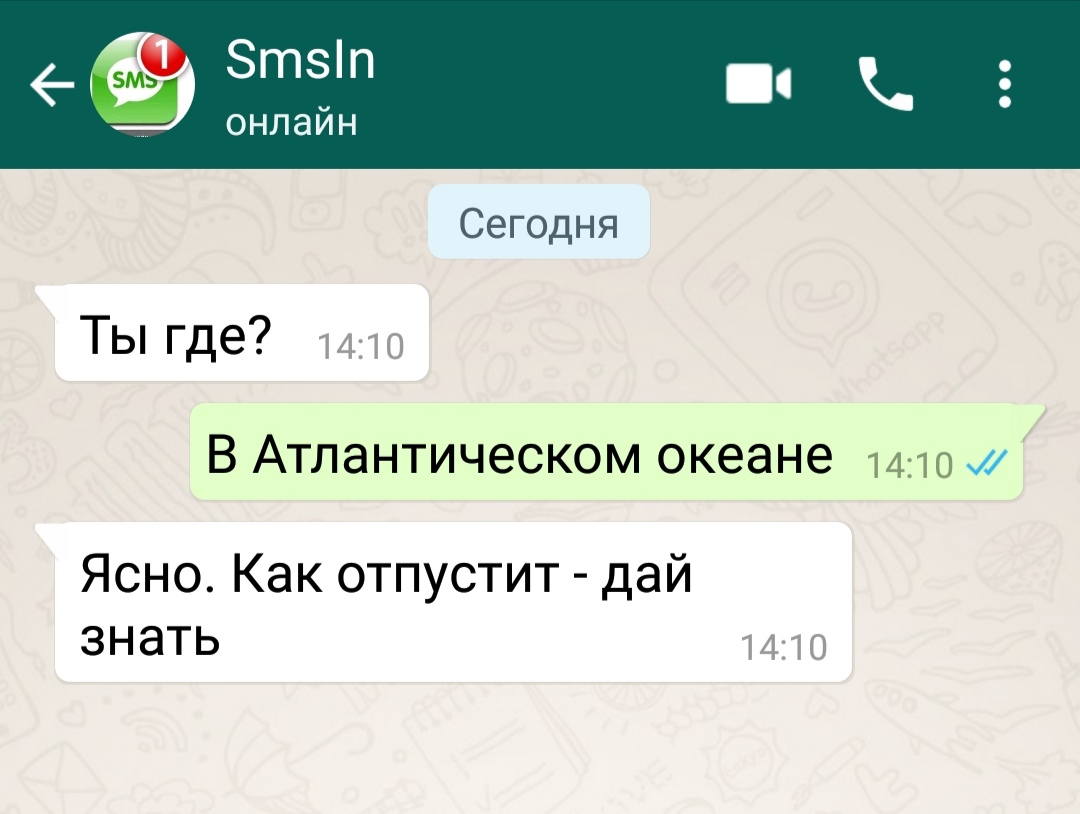 Сегодня Ты где 1410 В Атлантическом океане 1410 Ясно Как отпустит дай знать 1410