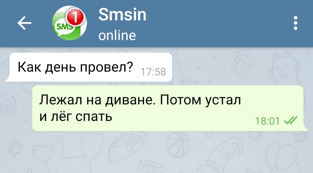 Как день провел Лежал на диване Потом устал и лёг спать 1801