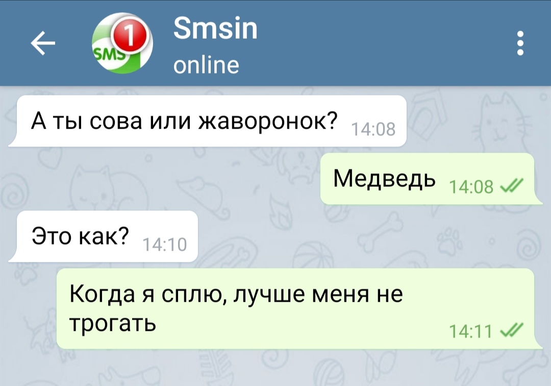 А ты сова или жаворонок 1408 медведь 1408 Это как 141 Когда я сплю лучше меня не трогать 1411