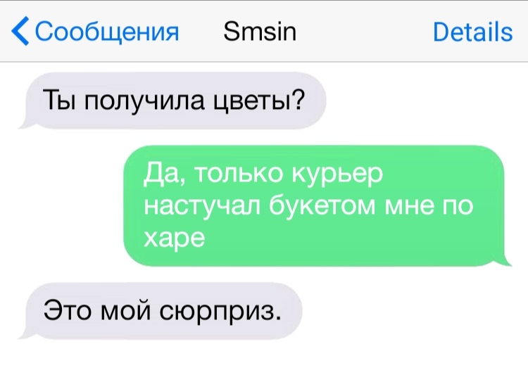 Сообщения Зтзіп Ветаііз Ты получила цветы Да только курьер настучал букетом мне по харе Это мой сюрприз