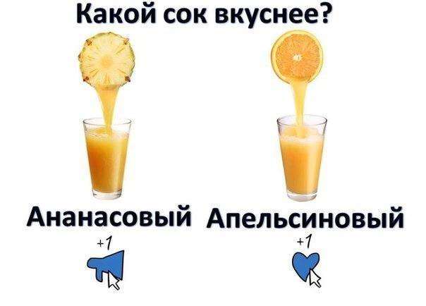 Какой сок вкуснее __ Ананасовый Апельсиновый 1 і
