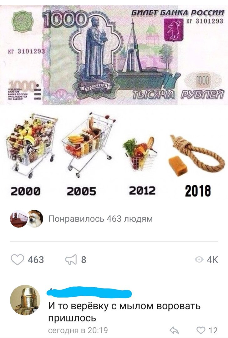 д 0 кг 3101283 2000 2005 2012 2018 3 Понравилось 463 людям 463 с 8 4 И то верёвку с мылом воровать ПРИШЛОСЬ сегодня в 2019 А 33 12