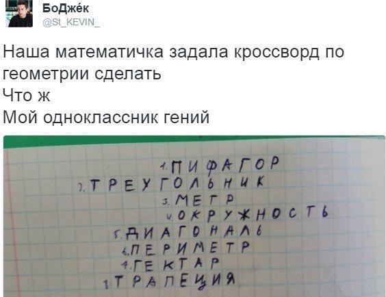 Наша математичка задала КРОССВОРД ПО геометрии сделать Что ж Мой одноклассник гений