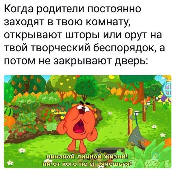 Когда родители постоянно заходят в твою комнату открывают шторы или орут на твой творческий беспорядок а потом не закрывают дверь