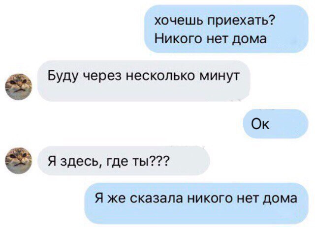 хочешь приехать Никого нет дома Буду через несколько минут Ок Я здесь где ты Я же сказала никого нет дома