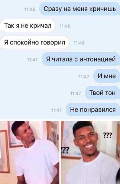 Сразу на меня кричишь Так я не кричал Я спокойно говорил Я читала с интонацией И мне Твой тон Не понравился АВ ЧЦ