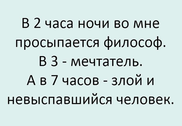 В 2 часа ночи во мне просыпается философ В 3 мечтатель А в 7 часов злой и невыспавшийся человек