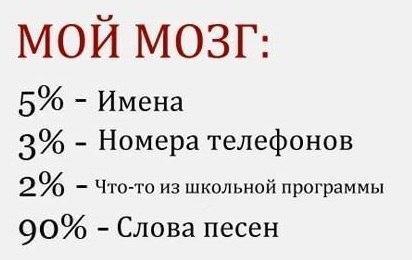 мой МОЗГ 5 Имена 3 Номера телефонов 2 Чтогго из школьной программы 90 Слова песен