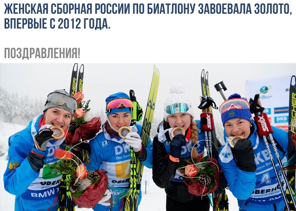 ЖЕНСКАЯ СБОРНАЯ РОССИИ ПО БИАТЛОНУ ЗАВОЕВАЛА ЗОЛОТО ВПЕРВЫЕ С 2О12 ГОДА ПОЗДРАВЛЕНИЯ