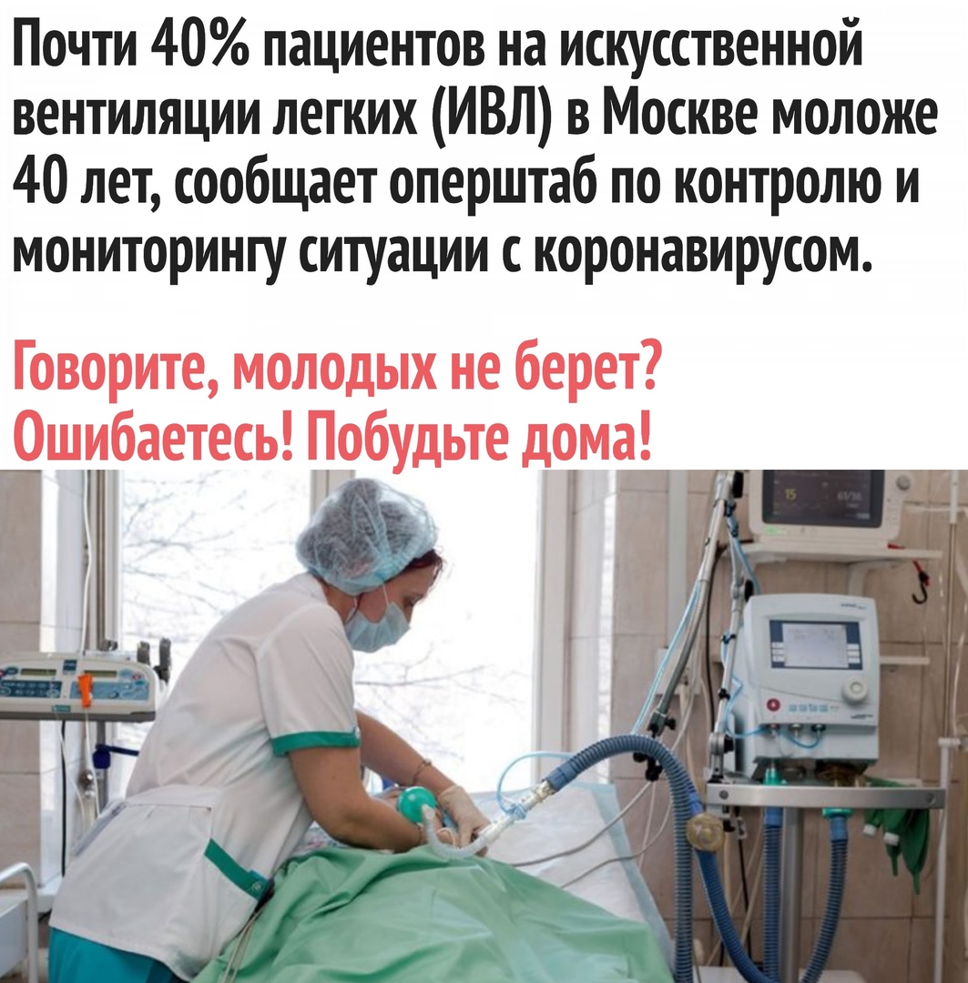 Почти 40 пациентов на искусственной вентиляции легких ИВЛ в Москве моложе 40 лет сообщает оперштаб по контролю и мониторингу ситуации с коронавирусом