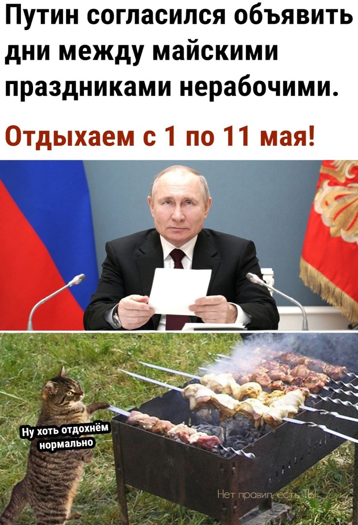 Путин согласился объявить дни между майскими праздниками нерабочими Отдыхаем с 1 по 11 мая