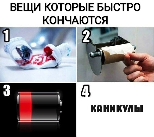 ВЕЩИ КОТОРЫЕ БЫСТРО КОНЧАЮТСЯ КАНИКУЛЫ