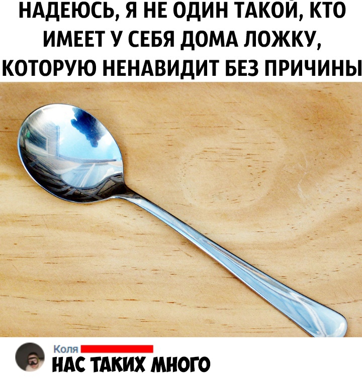 НАДЕЮСЬ Я НЕ ОДИН ТАКОИ КТО ИМЕЕТ У СЕБЯ ДОМА ЛОЖКУ КОТОРУЮ НЕНАВИДИТ БЕЗ ПРИЧИНЫ Коля _ ндс тАких мною