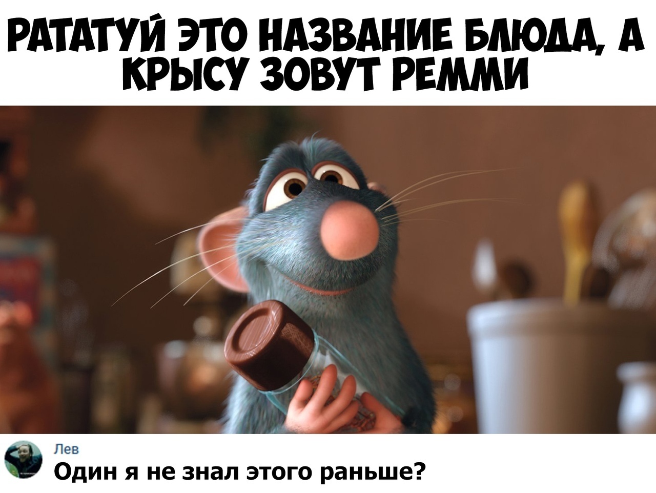 РАТАТУЙ ЭТО НАЗВАНИЕ БАЮАА А КРЫСУ ЗОВУТ РЕММИ Лев Один я не знал этого раньше