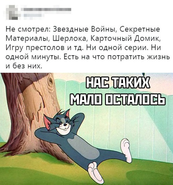 Ъ Не смотрел Звездные Войны Секретные Материалы Шерлока Карточный Домик Игру престолов и тд Ни одной серии Ни одной минуты Есть на что потратить жизнь и без ни