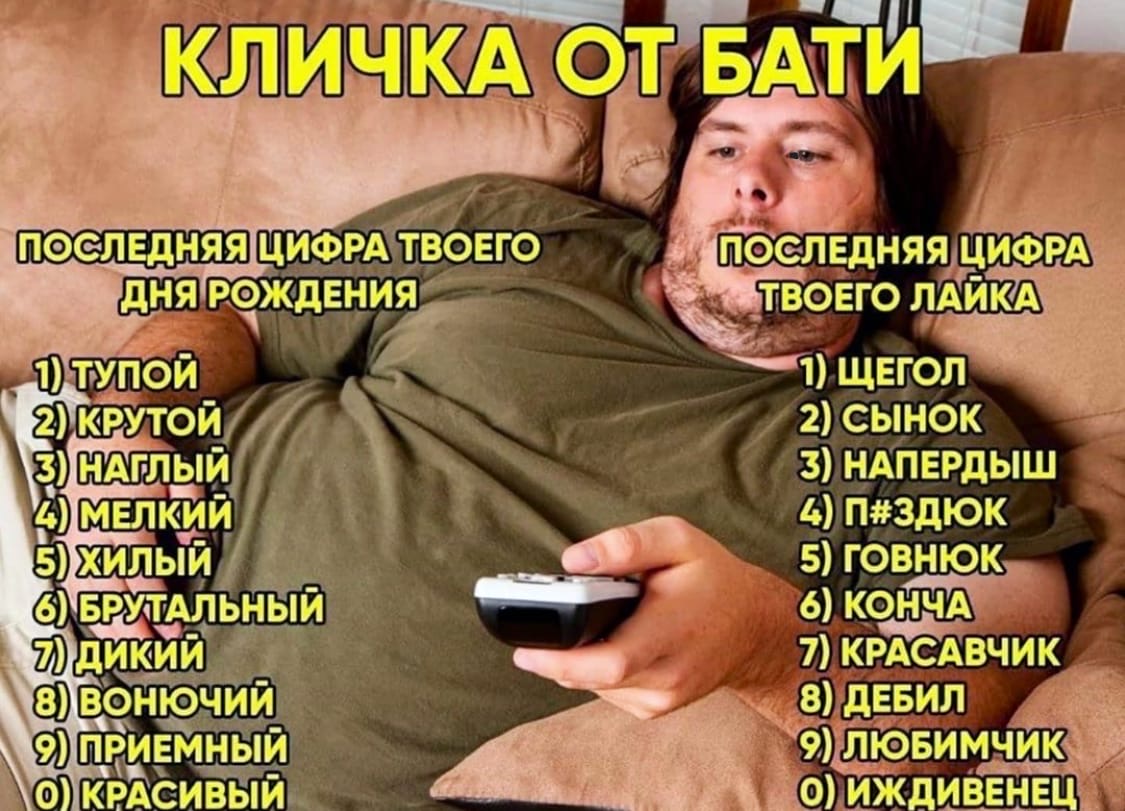 пщвгол 2 сынок 3НАПЕРдЫШ тздюк 5 5 говнюк __ 6К0НЧА 7 КРАСАВЧИК еддввил плювимчик 4 О ИЖдИВЕН