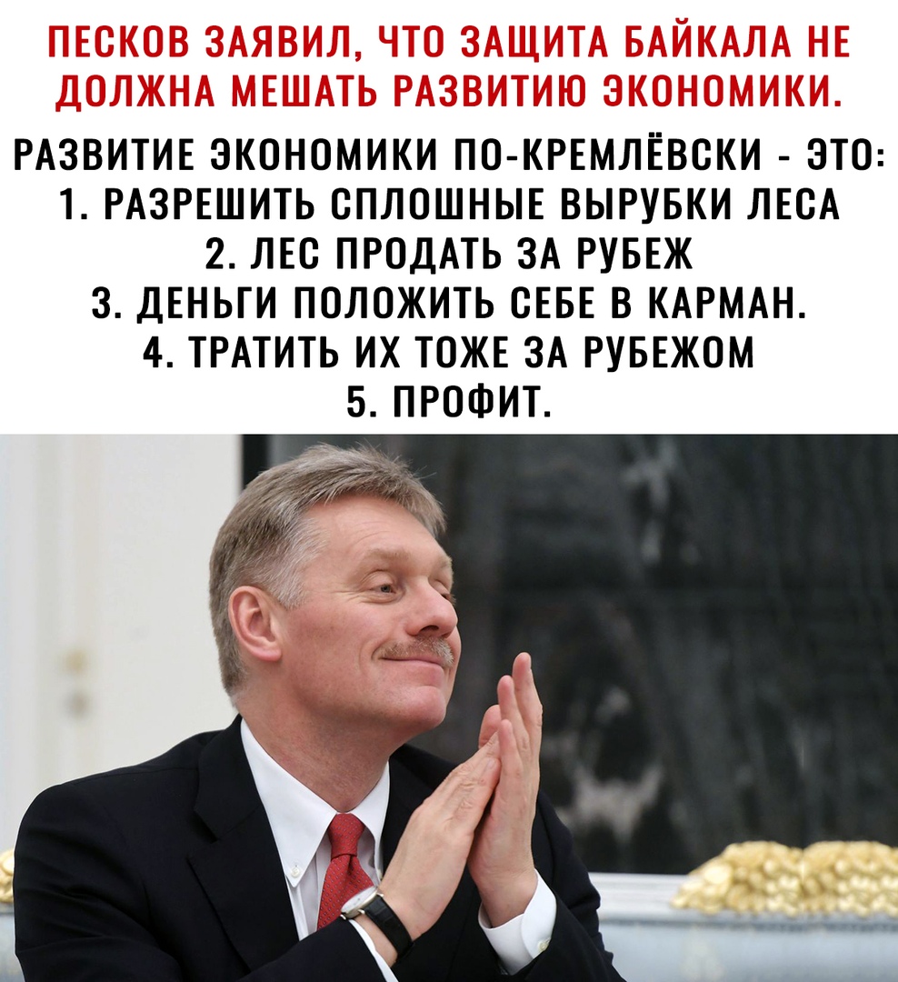 РАЗВИТИЕ ЭКОНОМИКИ ПО КРЕМЛЁВОКИ ЭТО 1 РАЗРЕШИТЬ ОПЛОШНЫЕ ВЫРУБКИ ЛЕОА 2 ЛЕО ПРОДАТЬ ЗА РУБЕЖ 3 ДЕНЬГИ ПОЛОЖИТЬ СЕБЕ В КАРМАН 4 ТРАТИТЬ ИХ ТОЖЕ ЗА РУБЕЖОМ 5 ПРОФИТ
