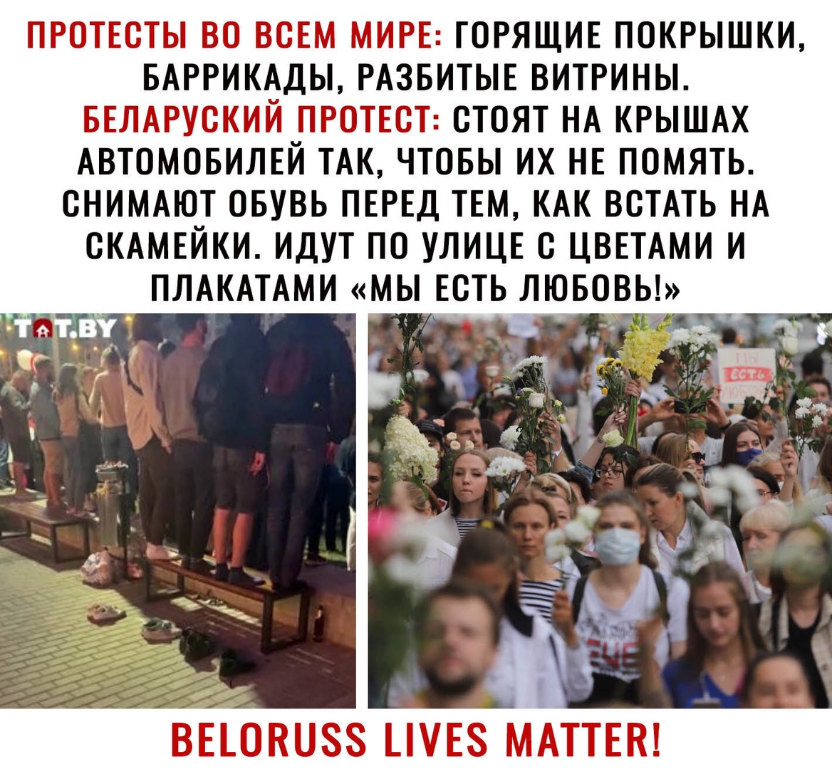 ПРОТЕОТЫ ВО ВСЕМ МИРЕ ГОРЯЩИЕ ПОКРЫШКИ БАРРИКАДЫ РАЗБИТЫЕ ВИТРИНЫ БЕЛАРУОКИЙ ПРОТЕСТ ОТОЯТ НА КРЫШАХ АВТОМОБИЛЕЙ ТАК ЧТОБЫ ИХ НЕ ПОМЯТЬ ОНИМАЮТ ОБУВЬ ПЕРЕД ТЕМ КАК ВОТАТЬ НА ОКАМЕЙКИ ИДУТ ПО УЛИЦЕ О ЦВЕТАМИ И ПЛАКАТАМИ МЫ ЕОТЬ ЛЮБОВЬ Ос ВЕЕОКОЗЗ _УЕ8 МАТТЕК
