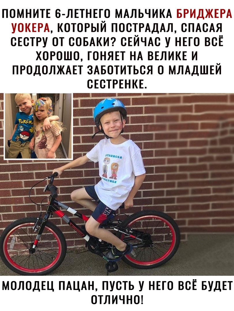 ПОМНИТЕ Б ЛЕТНЕГО МАЛЬЧИКА БРИДЖЕРА УОКЕРА КОТОРЫЙ ПООТРАДАЛ ОПАОАЯ ОЕОТРУ ОТ СОБАКИ ОЕЙЧАО У НЕГО ВОЁ ХОРОШО ГОНЯЕТ НА ВЕЛИКЕ И ПРОДОЛЖАЕТ ЗАБОТИТЬОЯ О МЛАДШЕЙ ОЕОТРЕНКЕ МОЛОДЕЦ ПАЦАН ПУСТЬ У НЕГО ВСЁ БУДЕТ ОТЛИЧНО