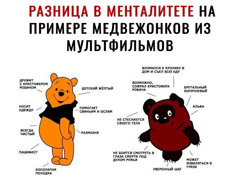 РАЗНИЦА В МЕНТАЛИТЕТЕ НА ПРИМЕРЕ МЕДВЕЖОНКОВ ИЗ МУЛЬТФИЛЬМОВ вломился кролику в дом и съел ишо Еду жив гаджетт ювииои детским же ши Бим М когичииыи осит АЛЬФА помогдп ищу свииьян и ест ив стЕсияЕтся своего тем иегдА чистый маманя пшиоист не Боится сиопеть гл снЕПи под шпон Ружья может извмиться грязи косилкпд уввгеииып шп ПОХОДКА