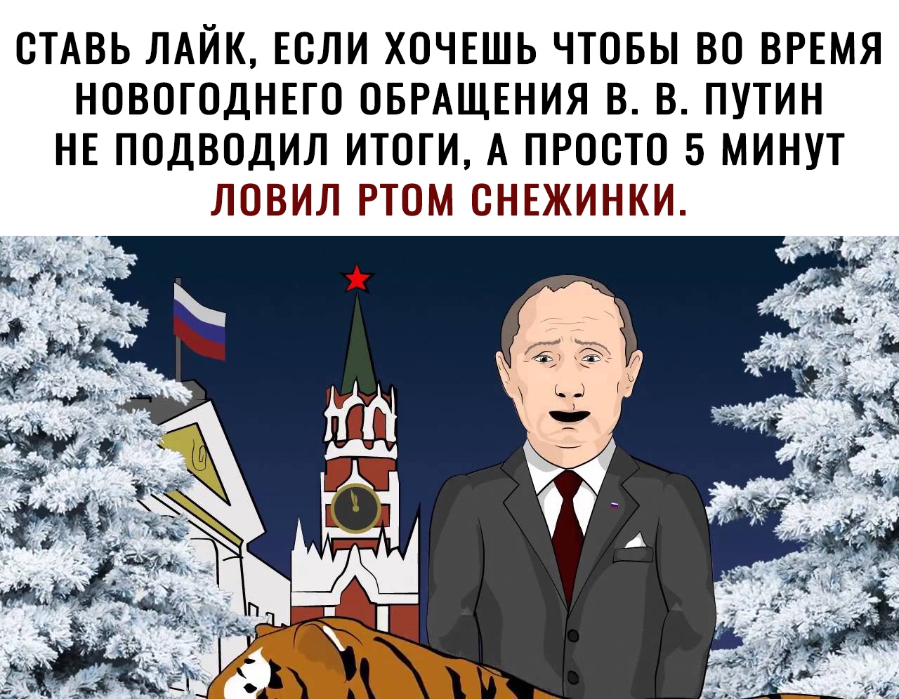 ОТАВЬ ЛАЙК ЕСЛИ ХОЧЕШЬ ЧТОБЫ ВО ВРЕМЯ НОВОГОДНЕТО ОБРАЩЕНИЯ В В ПУТИН НЕ ПОДВОДИЛ ИТОГИ А ПРОСТО 5 МИНУТ ЛОВИЛ РТОМ СНЕЖИНКИ