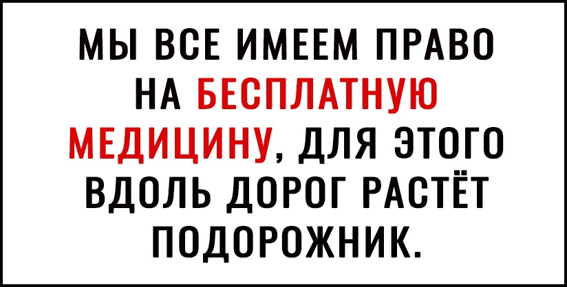 МЫ ВОЕ ИМЕЕМ ПРАВО НА БЕСПЛАТНУЮ МЕДИЦИНУ ДЛЯ ЭТОГО ВДОЛЬ ДОРОГ РАОТЁТ ПОДОРОЖНИК
