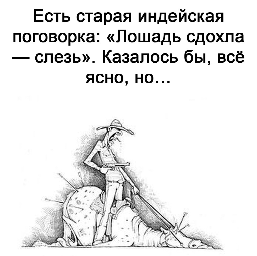 Есть старая индейская поговорка Лошадь сдохла слезь Казалось бы всё ясноно